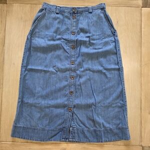 TravelSmith Vintage Button-Front Denim Midi Skirt | Size 14 | Pockets